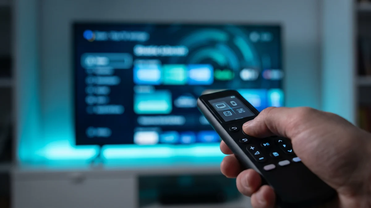 Afstandsbediening gericht op een televisie met een instellingenmenu